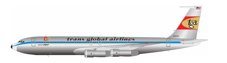 Pre-Order B-Models B-707-AIRPORT-55-P 1:200 TRANS GLOBAL AIRLINES Boeing  707-300 N324F