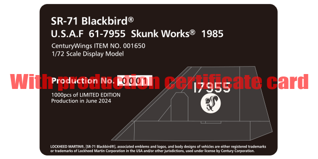 Century Wings 001650 1:72 SR-71A Blackbird #61-7955 Skunk Works, Edwards  AFB, CA, 1985