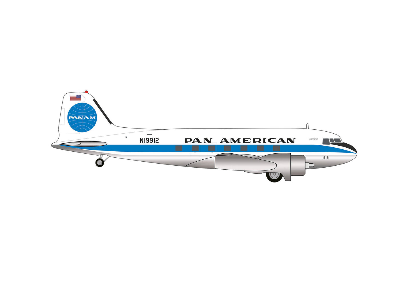 Pre-Order Herpa Wings 573382 1:200 Pan American World Airways Douglas DC-3 N19912 “’s Clipperle”