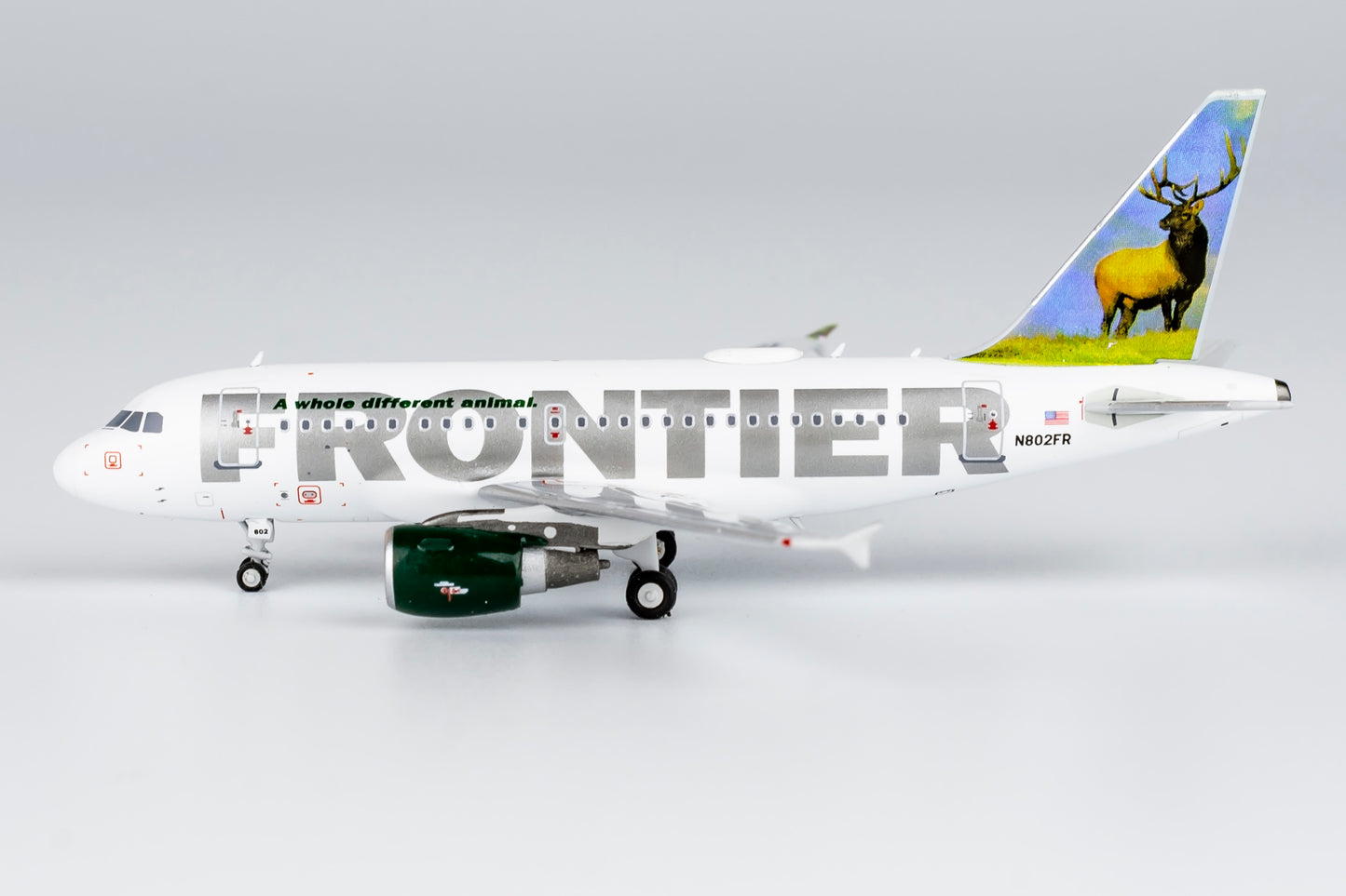 NG 48010 1:400 Frontier Airlines Airbus A318-100 N802FR (Montana the Elk)