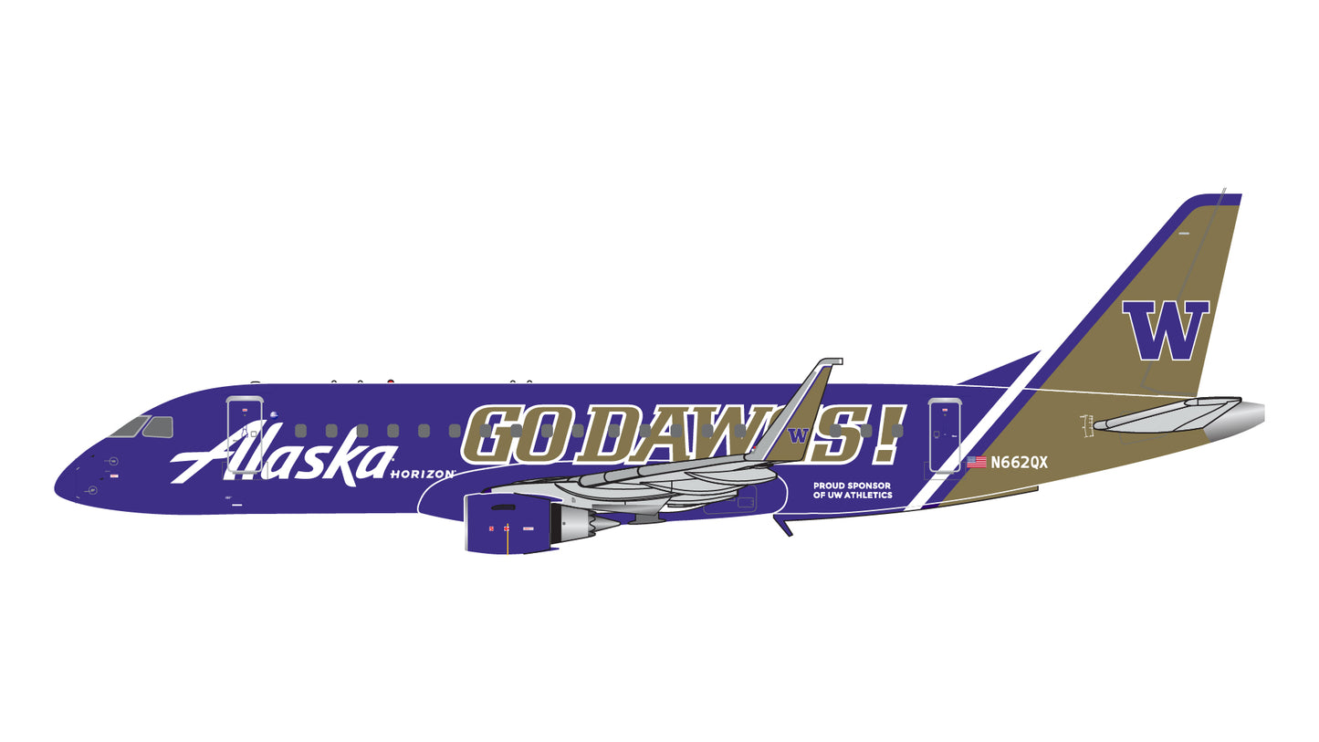 Gemini Jets GJASA2251 1:400 Alaska Airlines/Horizon Air E175LR N662QX Univ. of Washington “Go Dawgs”