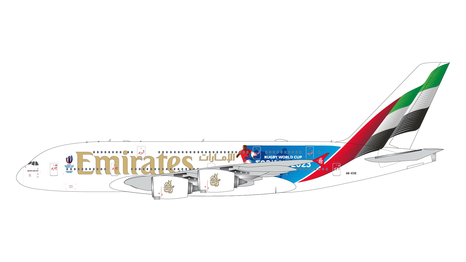 Gemini Jets GJUAE2242 1:400 Emirates Airbus A380 A6-EOE “Rugby World Cup  2023”