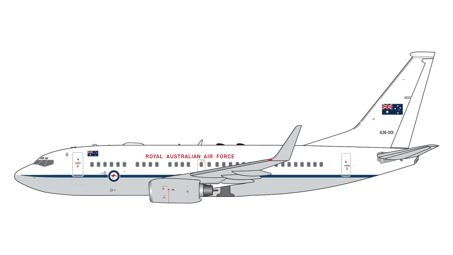 Pre-Order Gemini Jets GMRAA133 1:400 Royal Australian Air Force Boeing 737-700W (BBJ) A36-001