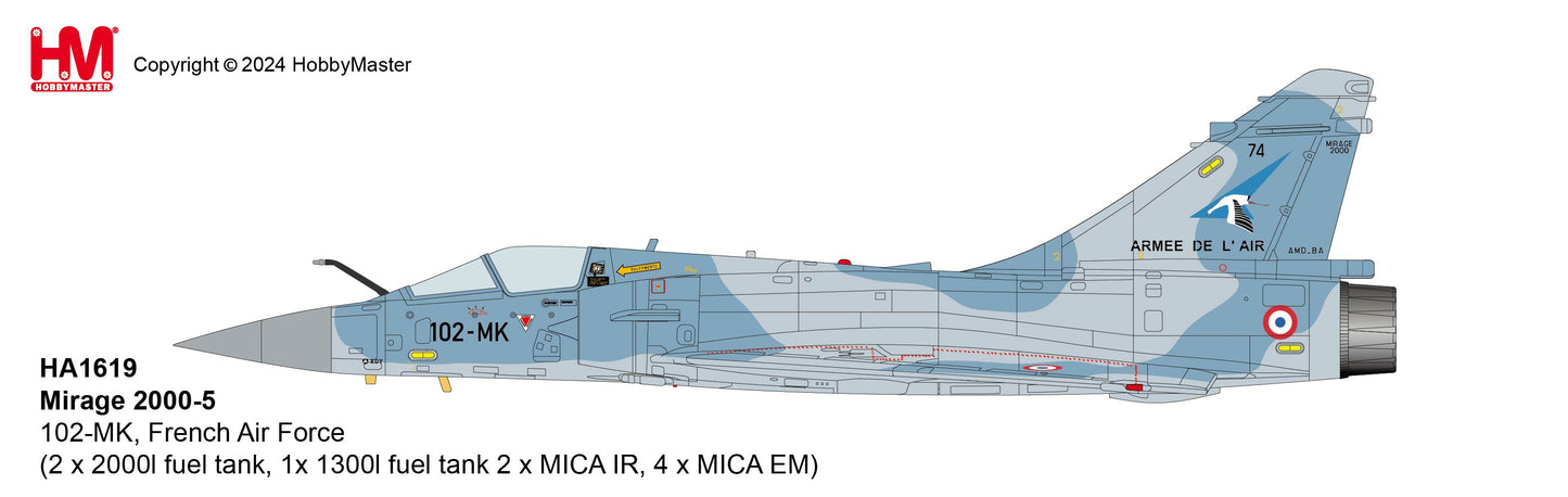 Pre-Order Hobby Master HA1619 1:72 Mirage 2000-5 102-MK, French Air Force (2 x 2000l fuel tank, 1x 1300l fuel tank 2 x MICA IR, 4 x MICA EM)