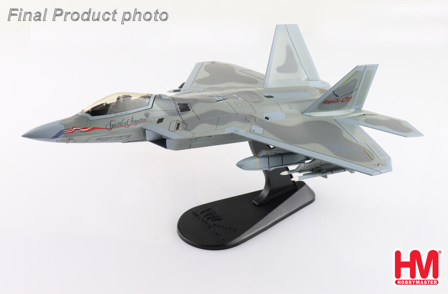 Hobby Master HA2811C 1:72 F-22 Raptor "Spirit of America" (underwing weapons: 2 x AGM-158, 8 x AIM-120, 2 x fuel tanks)