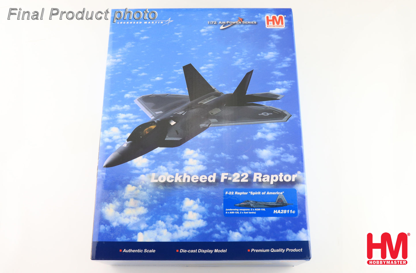 Hobby Master HA2811C 1:72 F-22 Raptor "Spirit of America" (underwing weapons: 2 x AGM-158, 8 x AIM-120, 2 x fuel tanks)