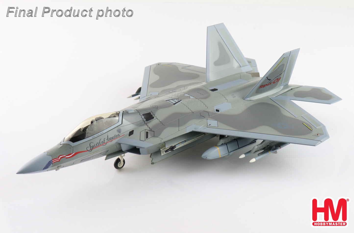 Hobby Master HA2811C 1:72 F-22 Raptor "Spirit of America" (underwing weapons: 2 x AGM-158, 8 x AIM-120, 2 x fuel tanks)