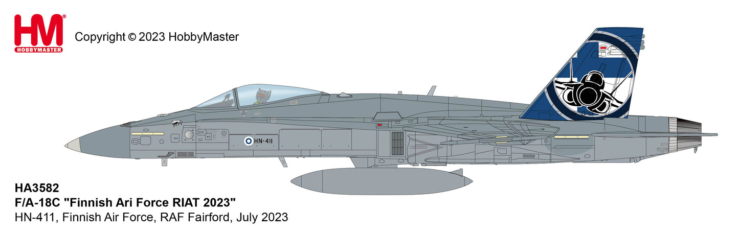 Pre-Order Hobby Master HA3582 1:72 F/A-18C "Finnish Ari Force RIAT 2023" HN-411, Finnish Air Force, RAF Fairford, July 2023F/A-18C "Finnish Ari Force RIAT 2023" HN-411, Finnish Air Force, RAF Fairford, July 2023