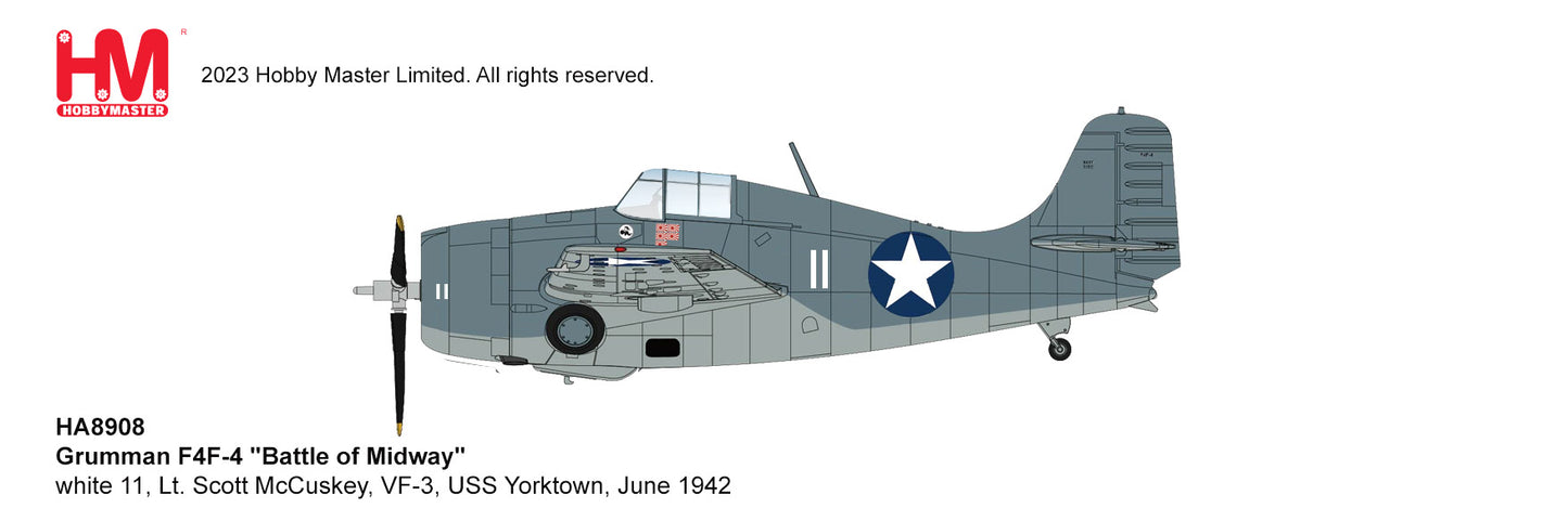 Pre-Order Hobby Master HA8908 1:48 Grumman F4F-4 "Battle of Midway" white 11, Lt. Scott McCuskey, VF-3, USS Yorktown, June 1942