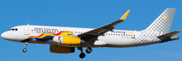 Pre-Order JC Wings XX40291 1:400 Vueling Airbus A320 "Born This Way, Fly This Way" EC-LVS