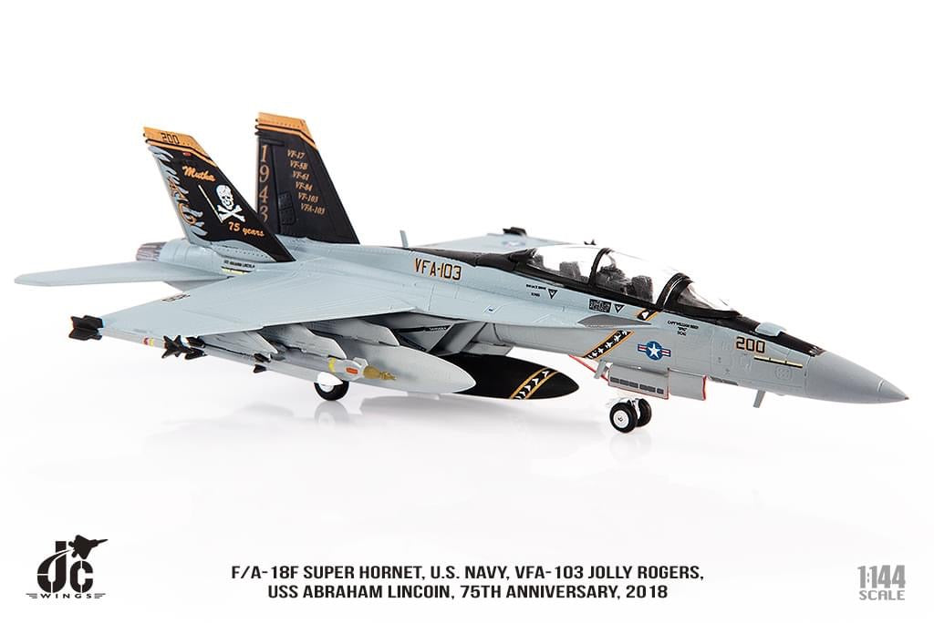 Jc Wings JCW-144-F18-003 1:144 F/A-18F Super Hornet, U.S. Navy VFA-103 Jolly Rogers, 75th Anniversary Edition, 2018